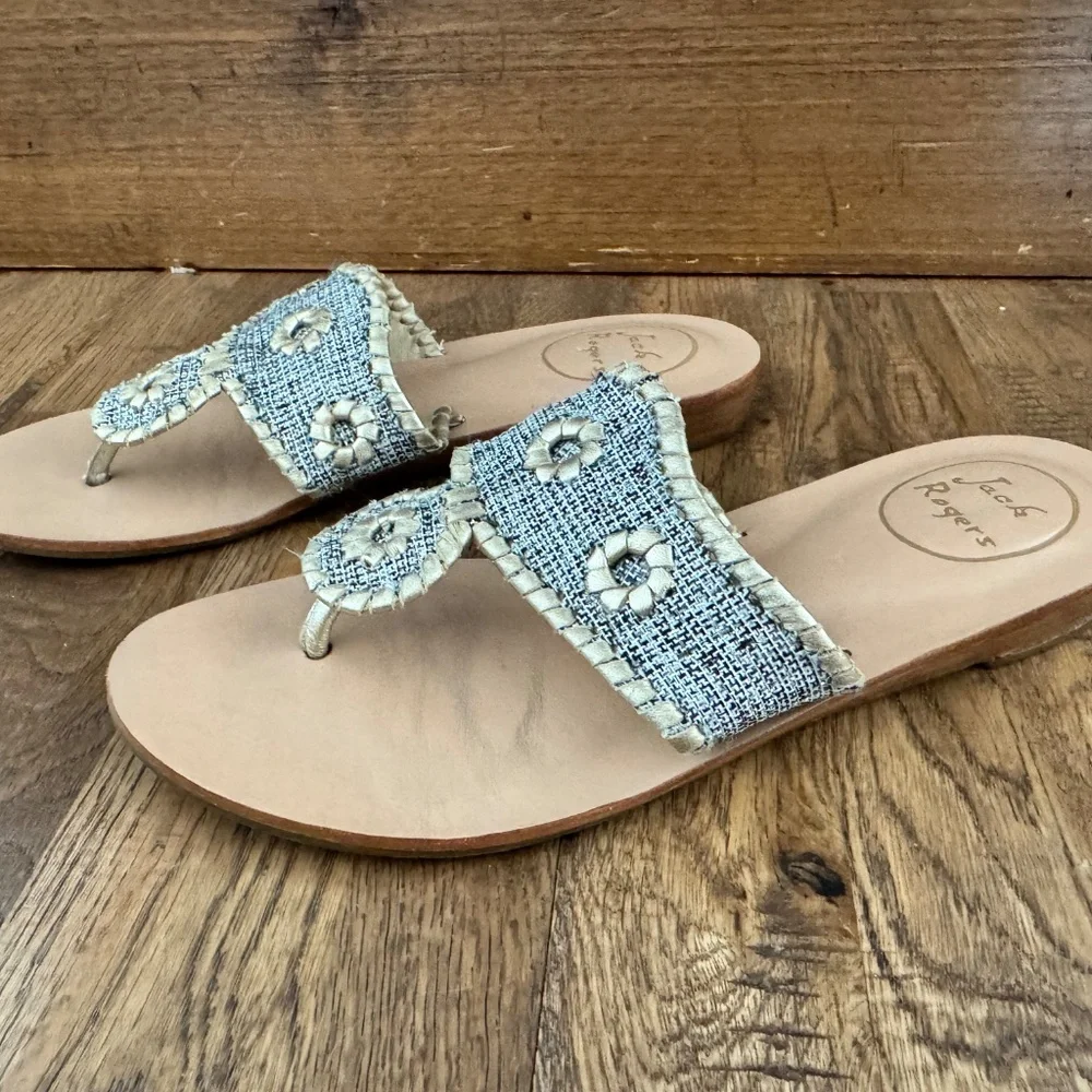 Jack Rogers Navajo Tweed‎ Blue Gold Sandals Women's Size 7 S
